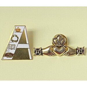 McAdams Lapel Pin & Claddagh Pin Irish Blessing Heart Hands Crown LOT 2